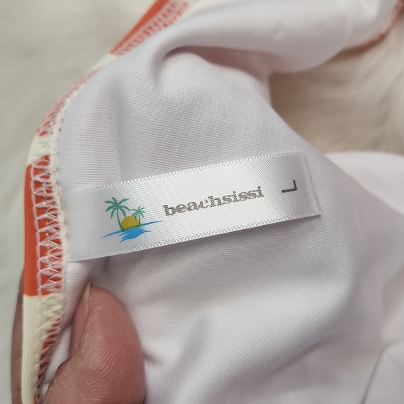 Beachsissi , Orange and creme 2 pc swimsuit, Sz L - Picture 9 of 10